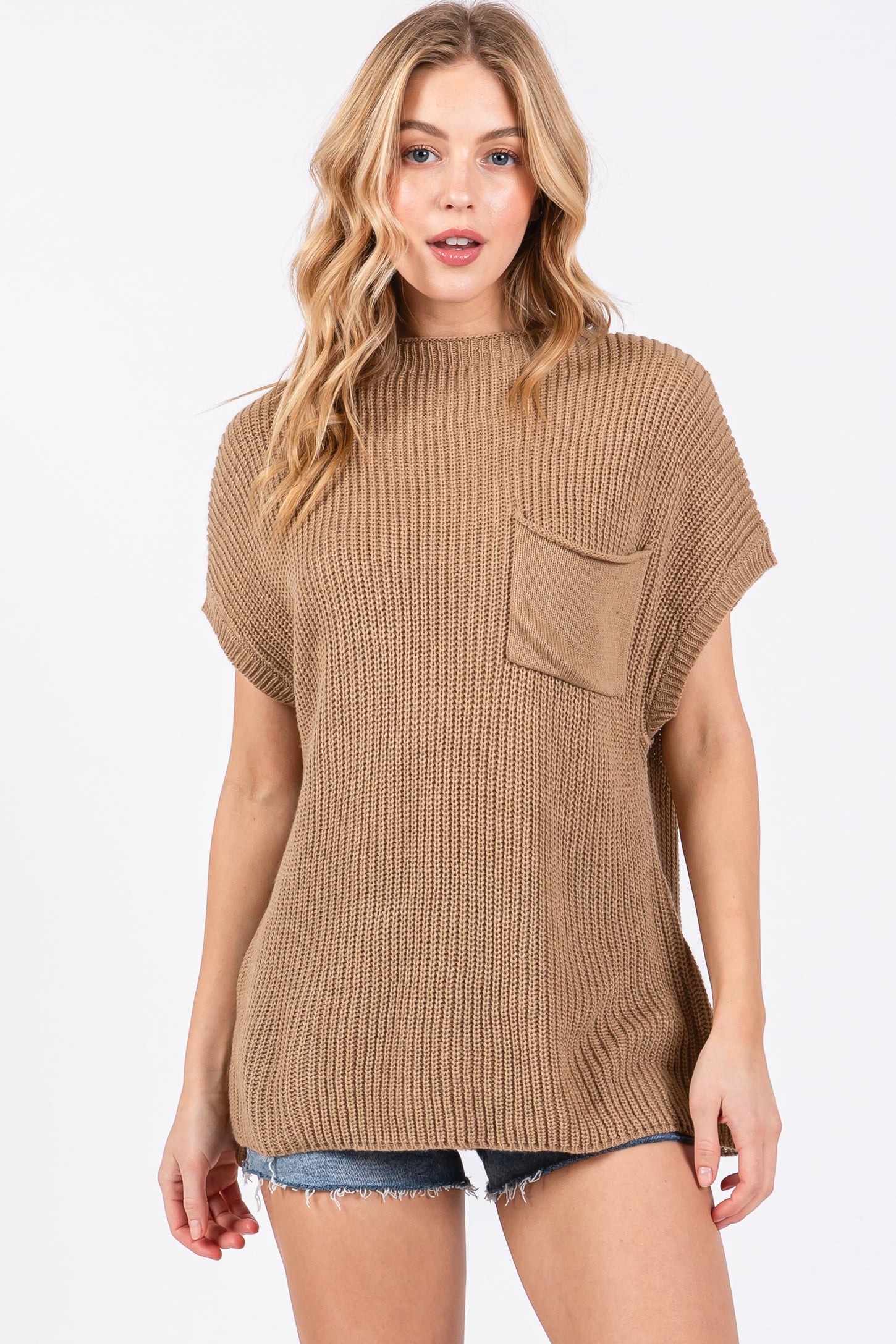 Mocha Knit Pocket Front Maternity Top