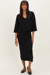 Black V-Neck Knit Maternity Skirt Set