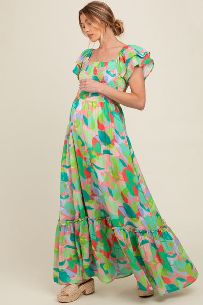 Light Coral Smocked Ruffle Sleeve Maternity Maxi Dress – PinkBlush