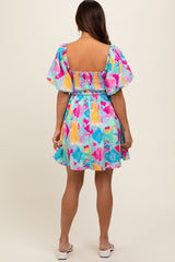 Mint Multi Color Print Smocked Maternity Dress