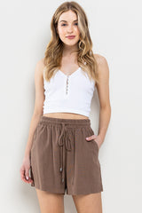 Brown Linen Drawstring Shorts