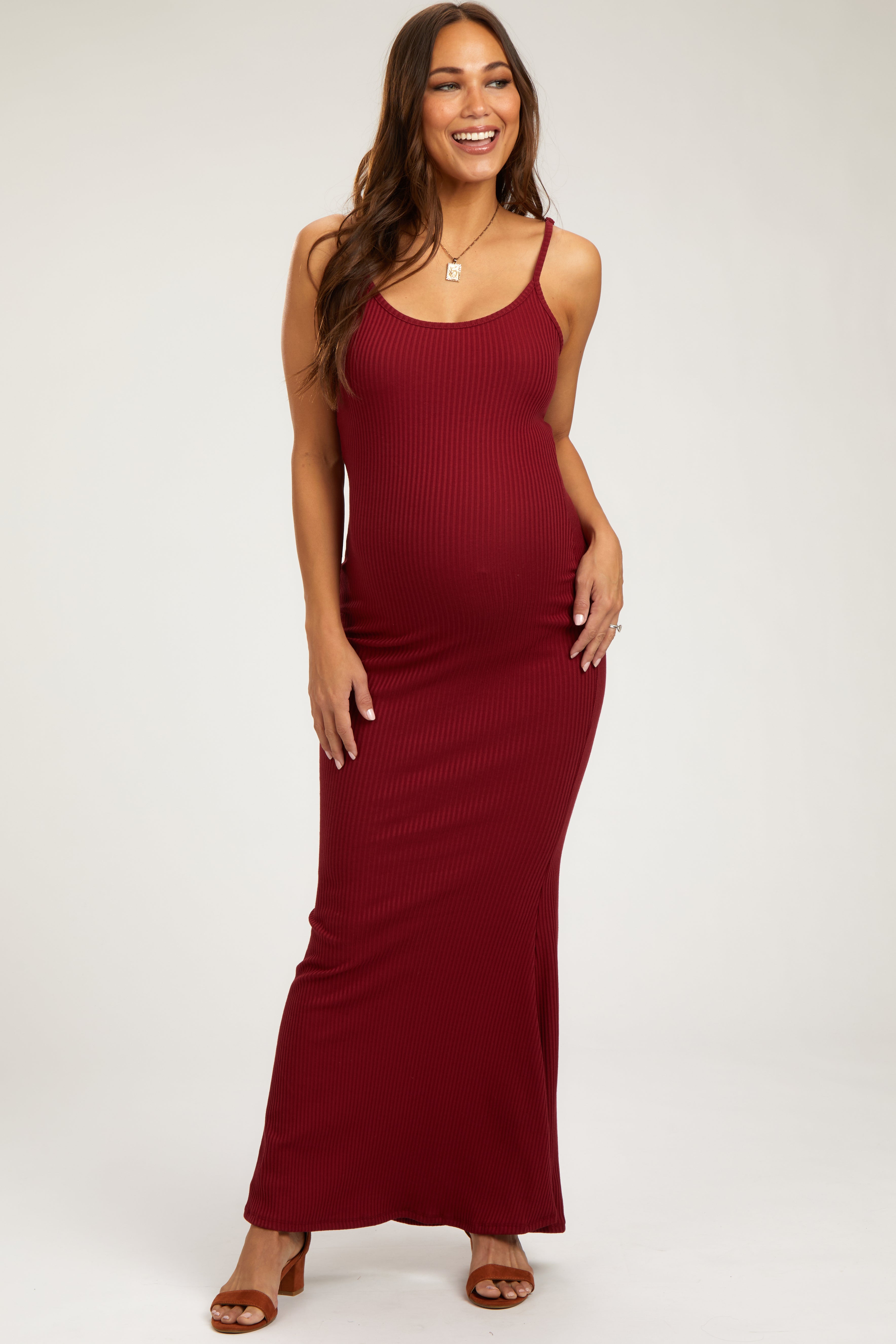 chinese dress ladies Burgundy Ribbed Maternity Maxi Dress – PinkBlush