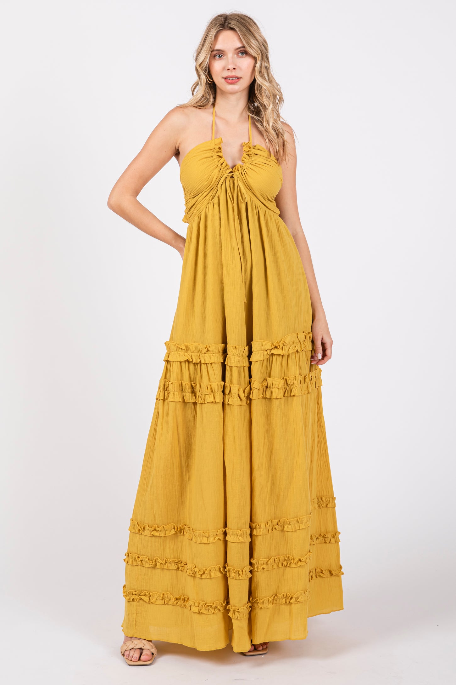 knee length dresses for ladies Vanita Ruffled Halter Maxi Dress main image 1