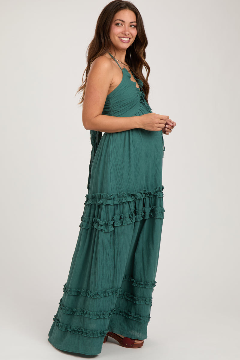 Tallulah | Burgundy Velvet Asymmetric-Neck Maternity Maxi Dress With Twist-Sleeve
