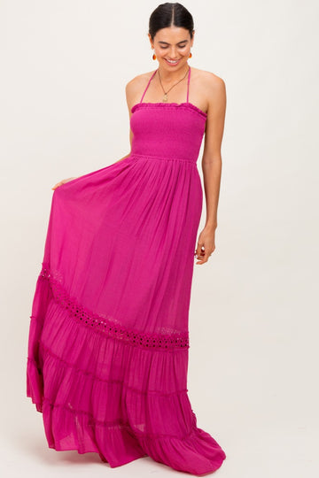 Purple Smocked Open Back Maxi Dress