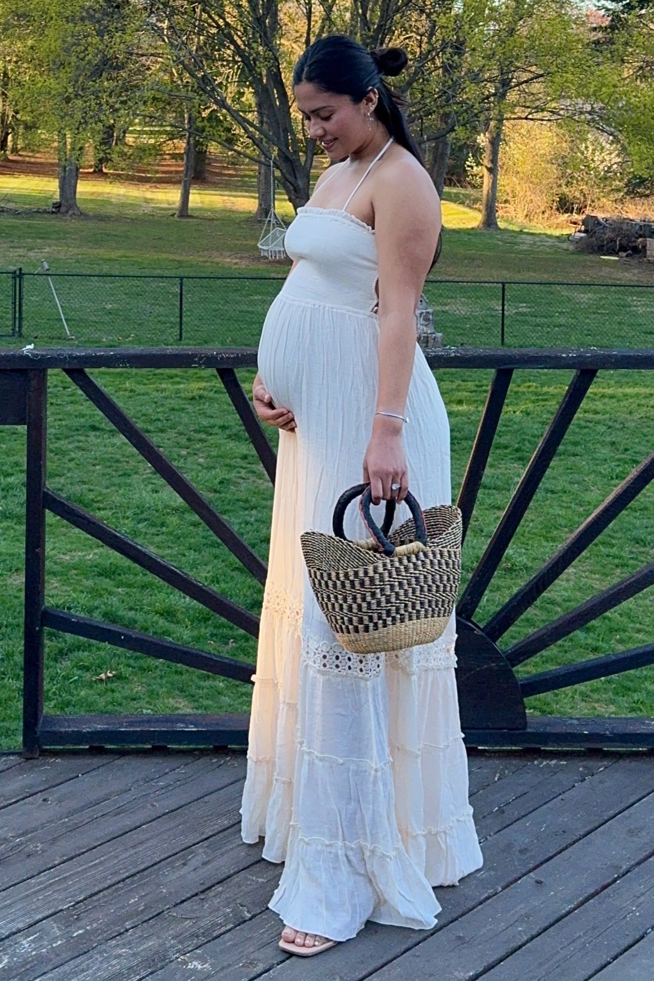 Cream Smocked Open Back Maxi Dress