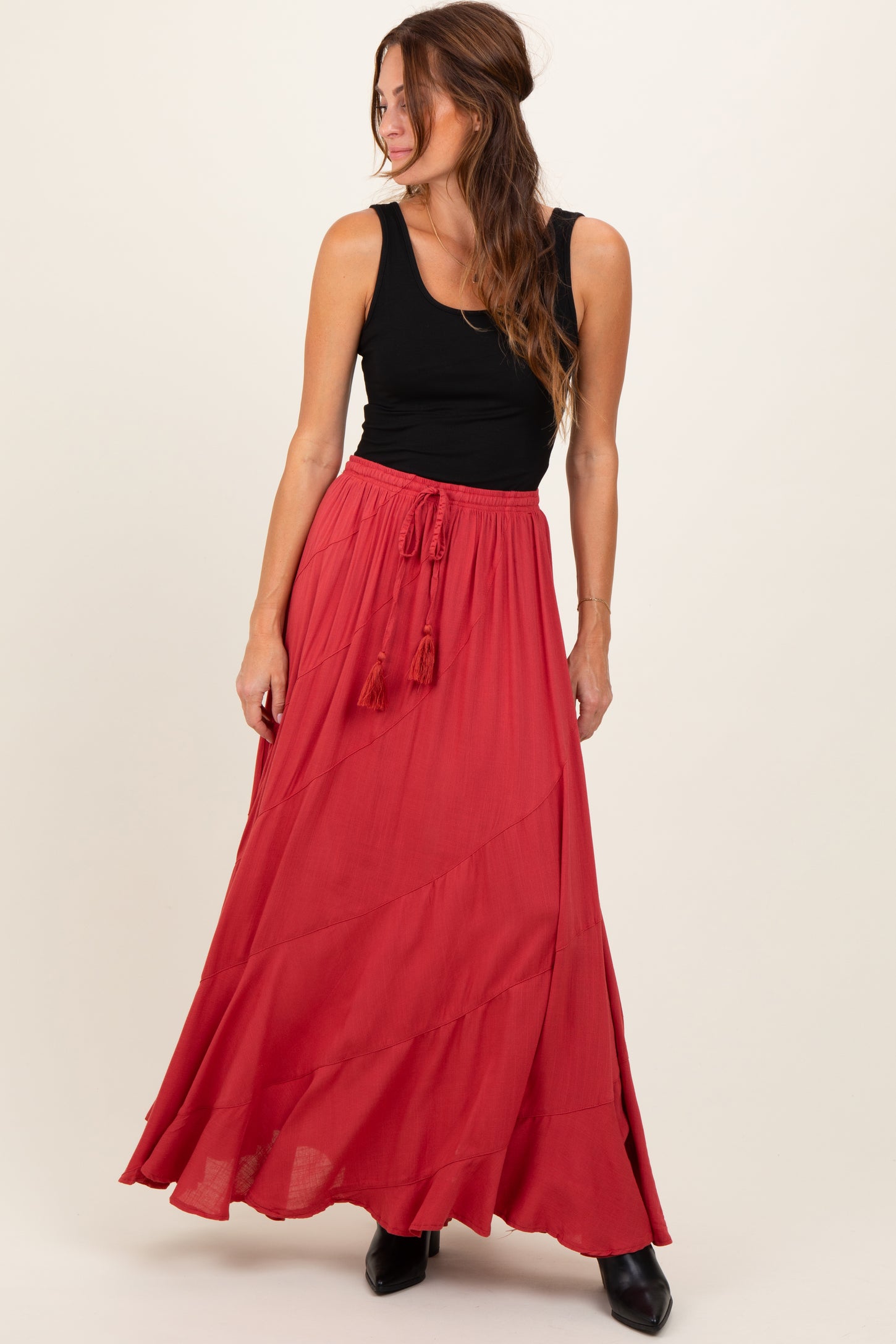 Red Tassel String Maternity Maxi Skirt