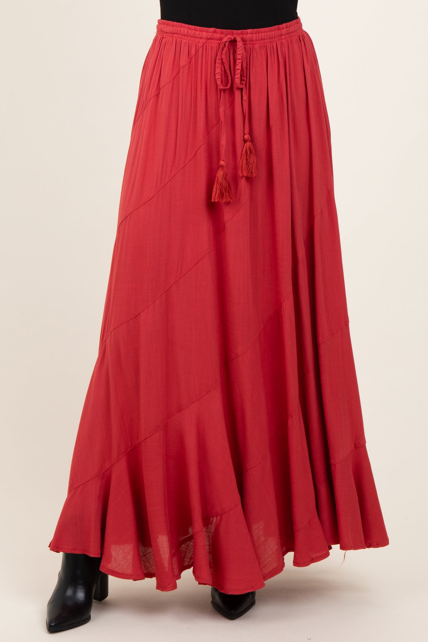 Red Tassel String Maxi Skirt