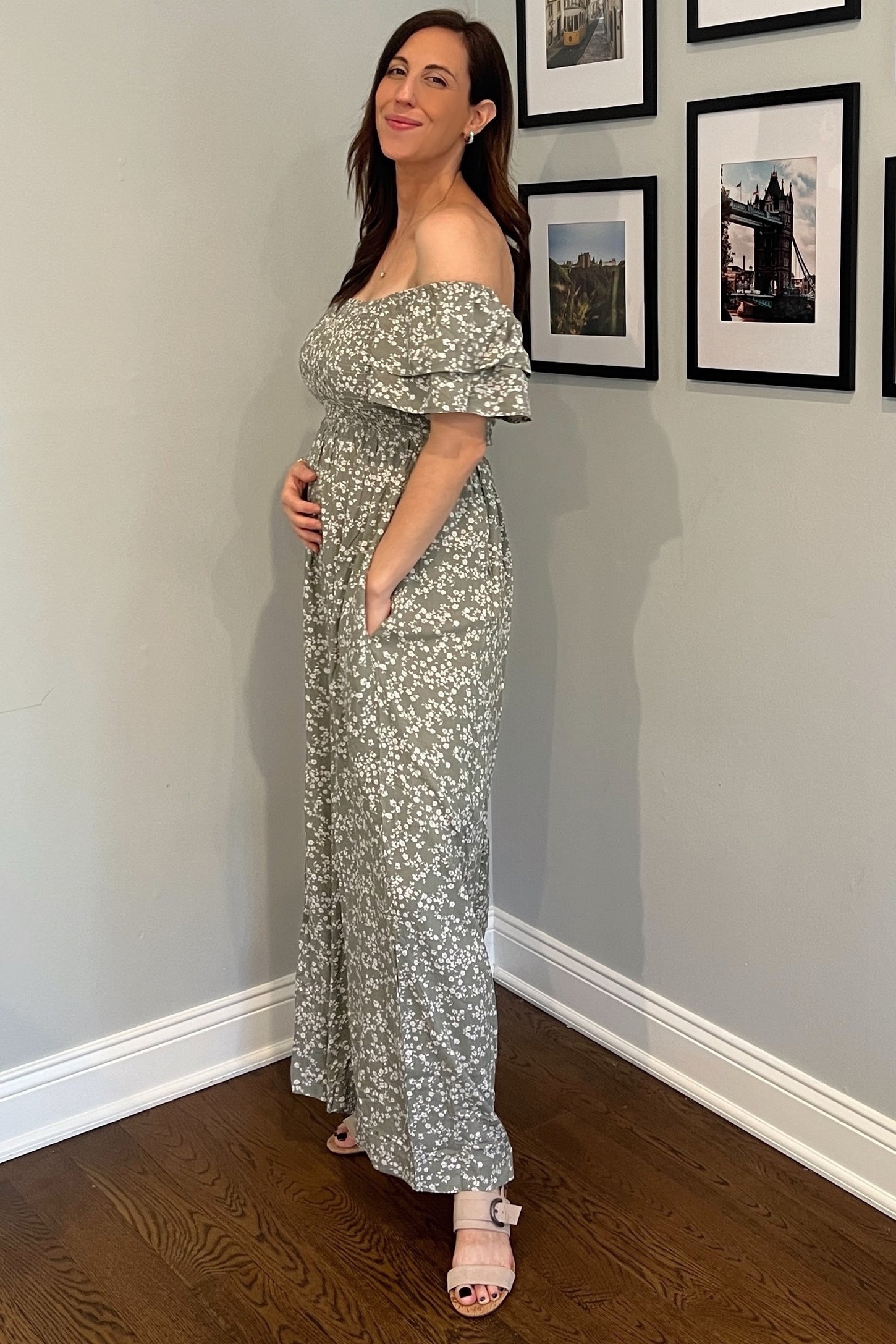 Green Floral Maternity Jumpsuit