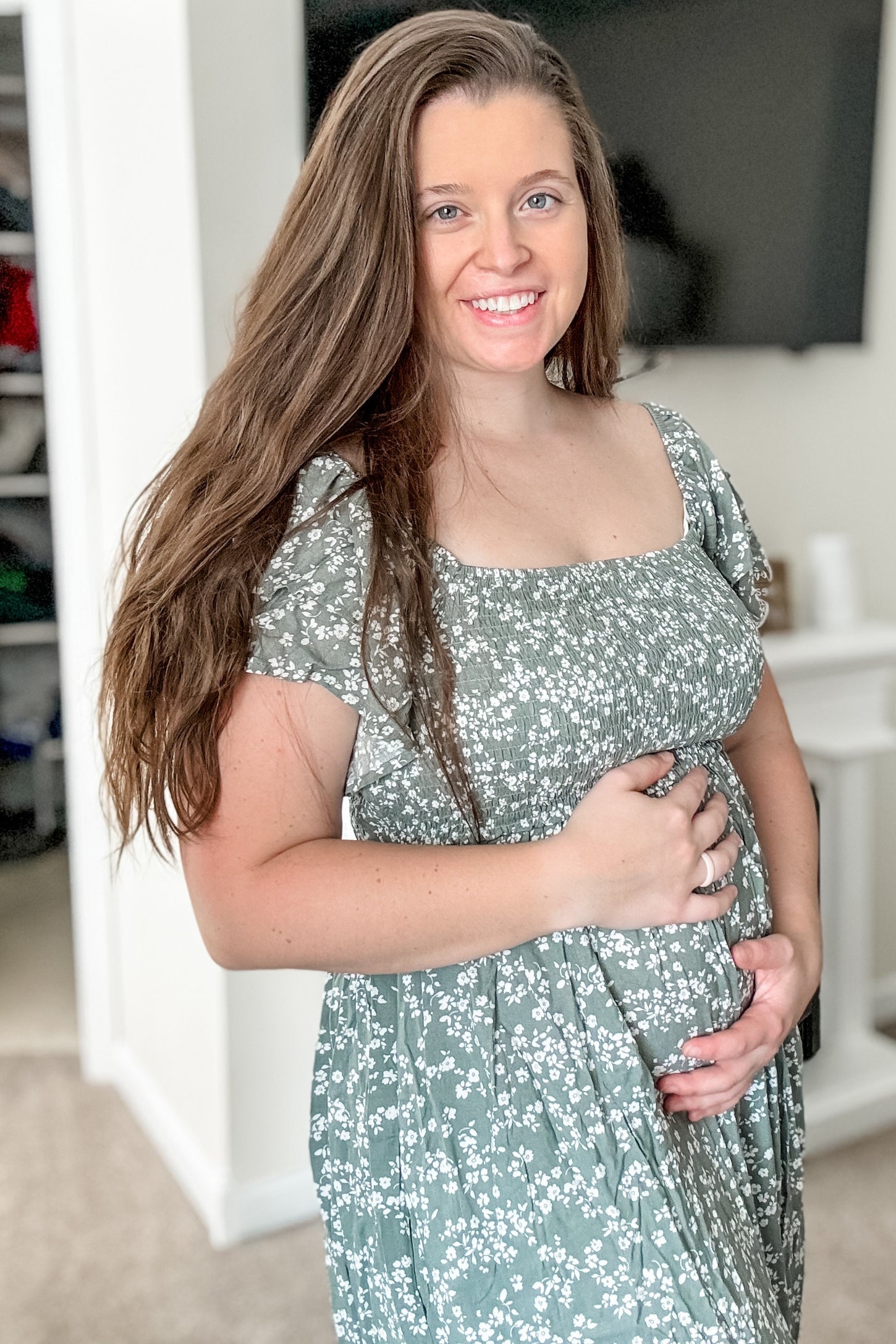 Green Floral Maternity Jumpsuit