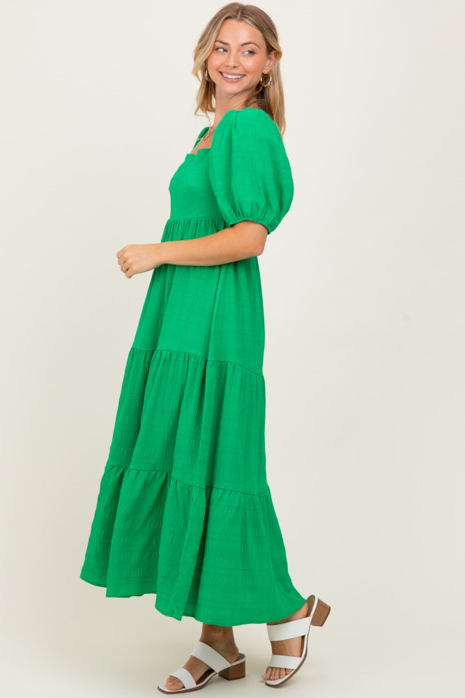 Green Textured Tiered Midi Dress