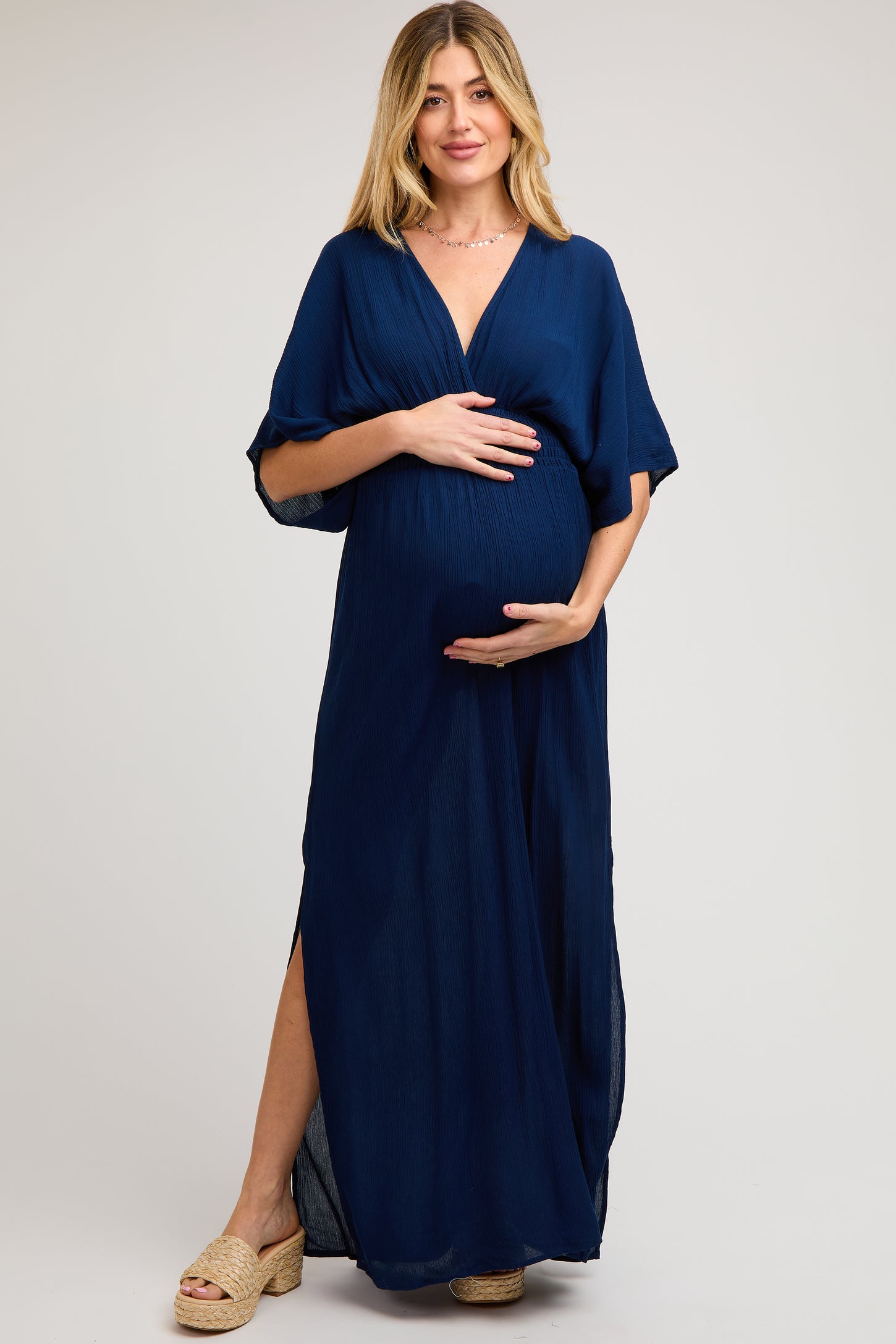 Navy Lightweight Deep V-Neck Maternity Maxi Dress