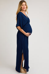 Navy Lightweight Deep V-Neck Maternity Maxi Dress