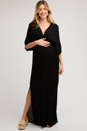 Black Lightweight Deep V-Neck Maternity Maxi Dress