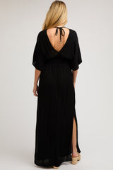 Black Lightweight Deep V-Neck Maternity Maxi Dress
