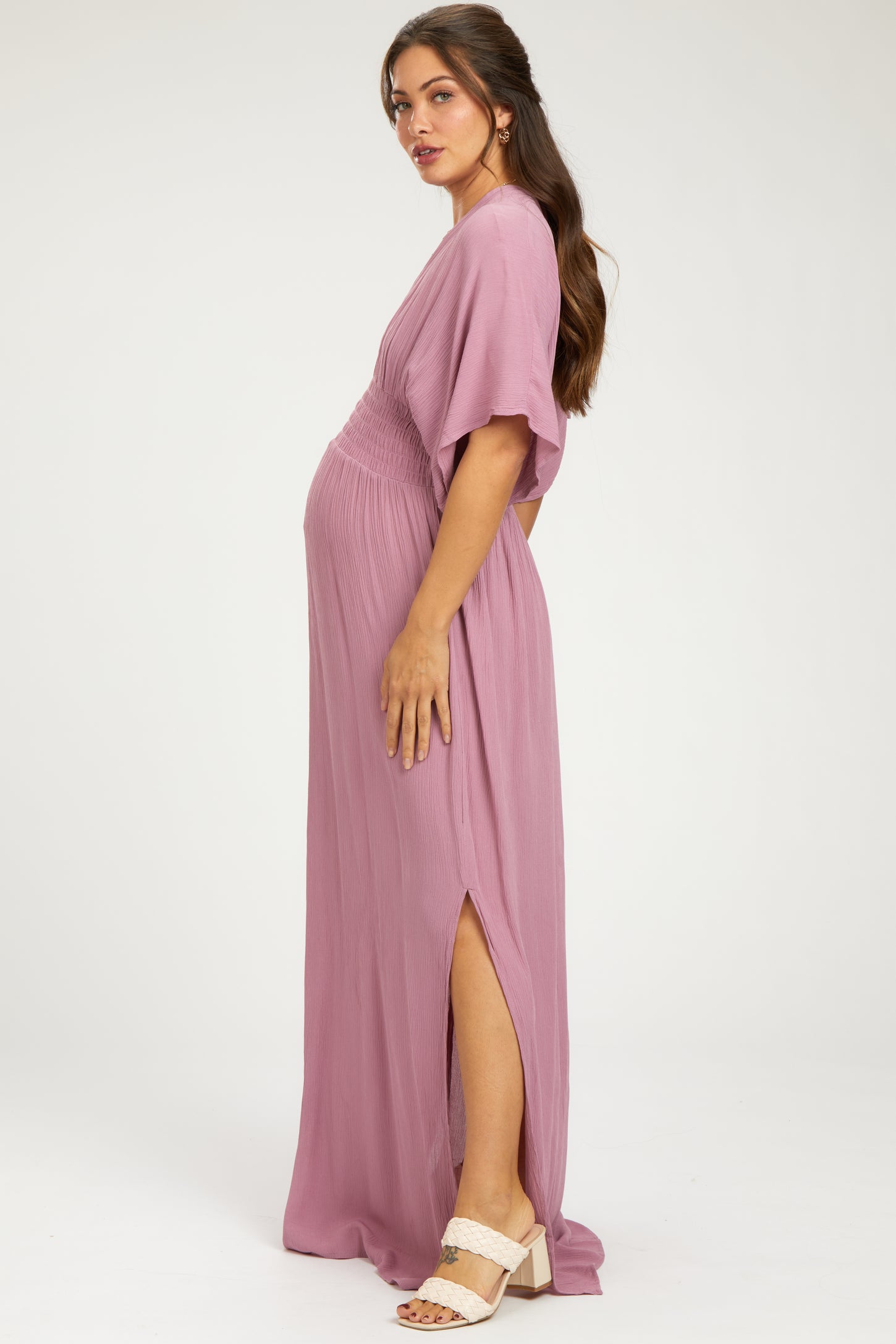 Mauve Lightweight Deep V-Neck Maternity Maxi Dress