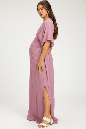 Mauve Lightweight Deep V-Neck Maternity Maxi Dress