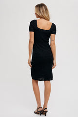 Black Crochet Square Neck Short Sleeve Dress