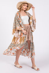 Cream Floral Tiered Ruffle Sleeve Maternity Cover Up