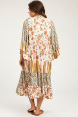 Cream Floral Tiered Ruffle Sleeve Maternity Cover Up