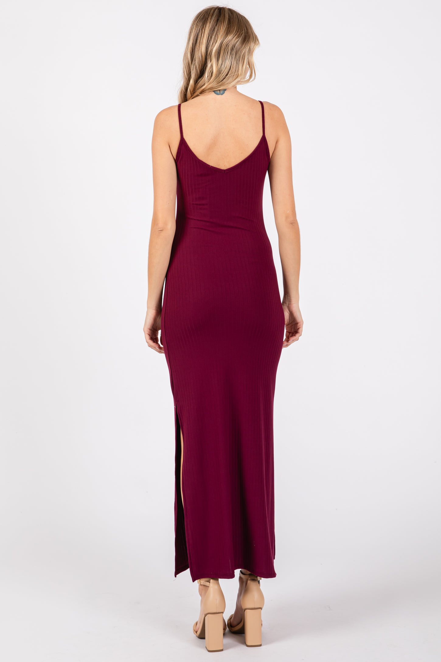 Burgundy Ribbed Side Slit Maxi Dress – PinkBlush