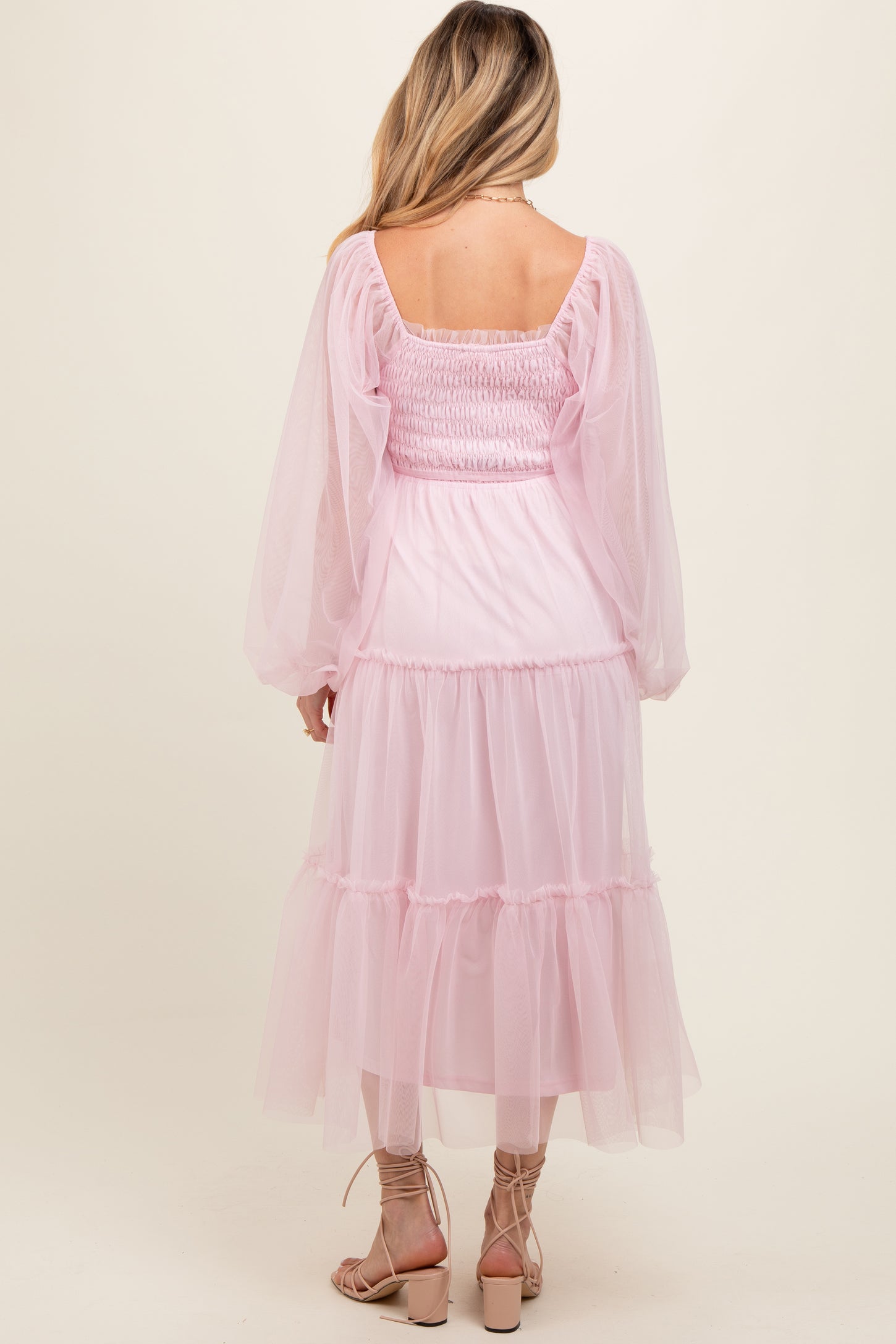 open lace back dress Flamingo Pink Beaded Lace Long Sleeve Mermaid Horsehair Prom Dress