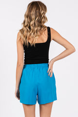 Blue Linen Drawstring Shorts
