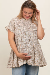 Ivory Animal Print Tiered Plus Maternity Top