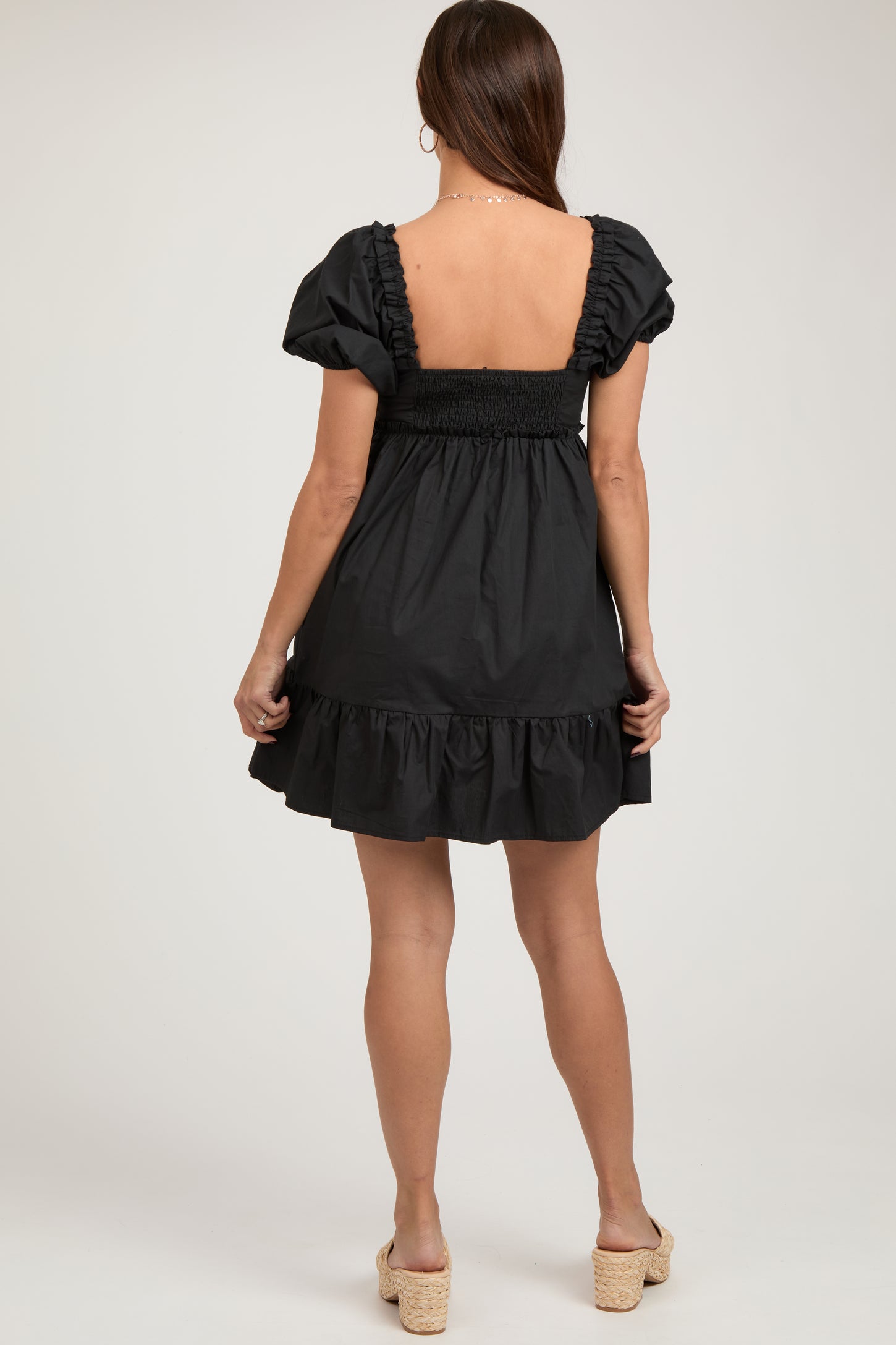 Black Puff Sleeve Ruffle Accent Maternity Mini Dress PinkBlush Black Puff Sleeve Ruffle Accent Maternity Mini Dress PinkBlush