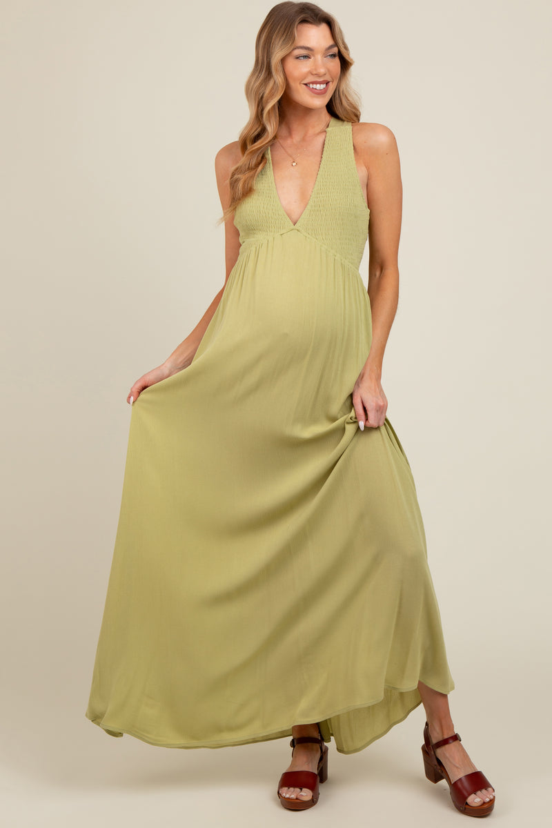 Lime Deep V-Neck Cross Back Maternity Maxi Dress – PinkBlush