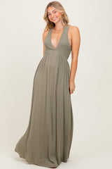 Olive Deep V-Neck Cross Back Maxi Dress