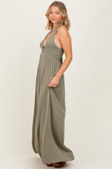 Olive Deep V-Neck Cross Back Maxi Dress