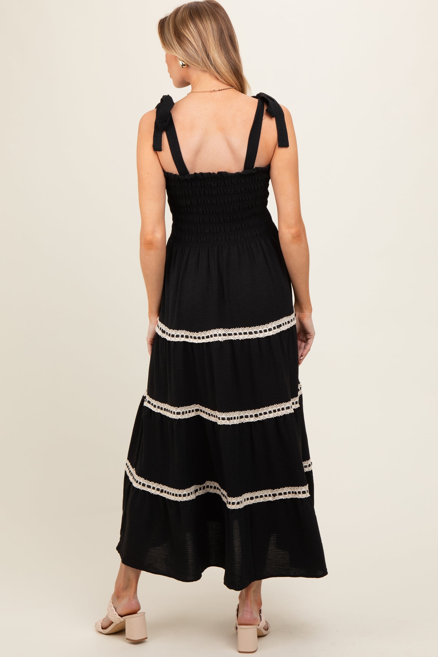 Black Smocked Maternity Maxi Dress