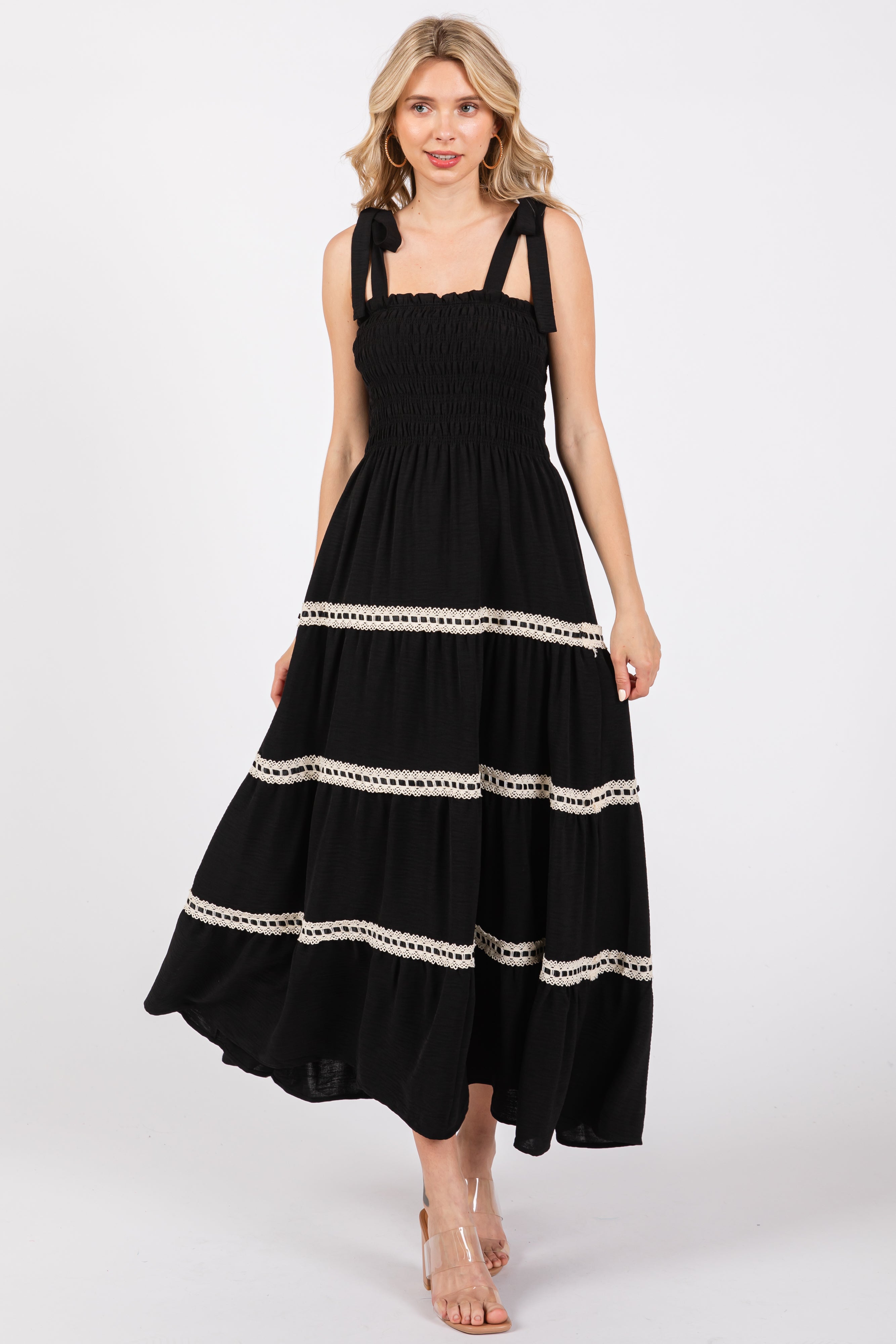 Black Smocked Maxi Dress  PinkBlush
