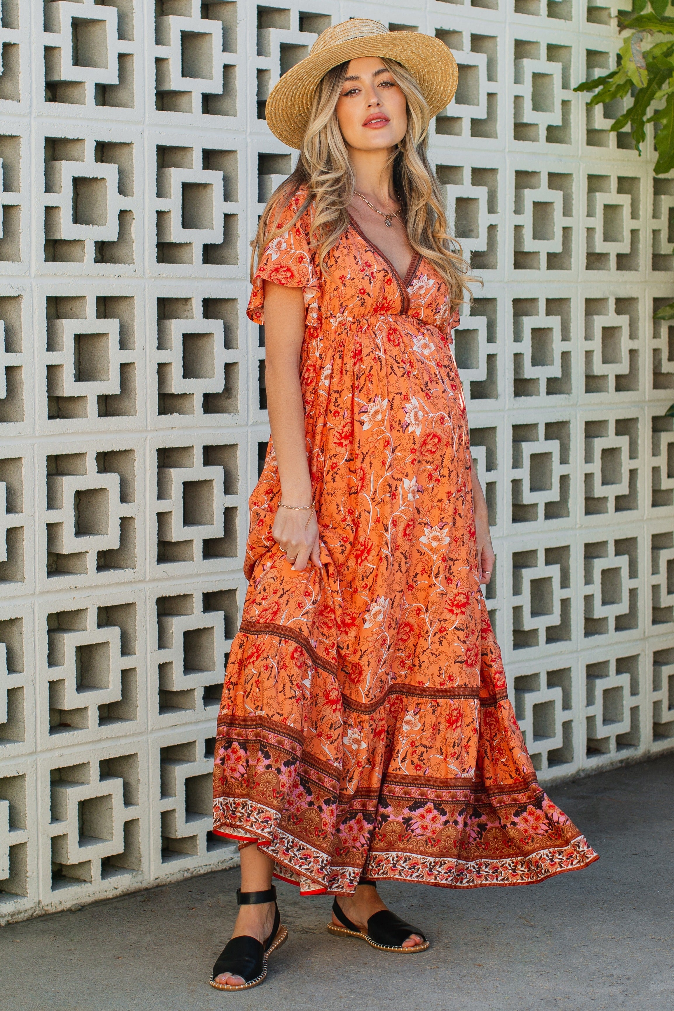 maxi orange maternity dress Angel Maternity Cara Maternity Maxi Dress In Black Polka Dots
