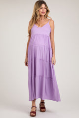 Light Purple Tiered Sleeveless Maternity Maxi Dress
