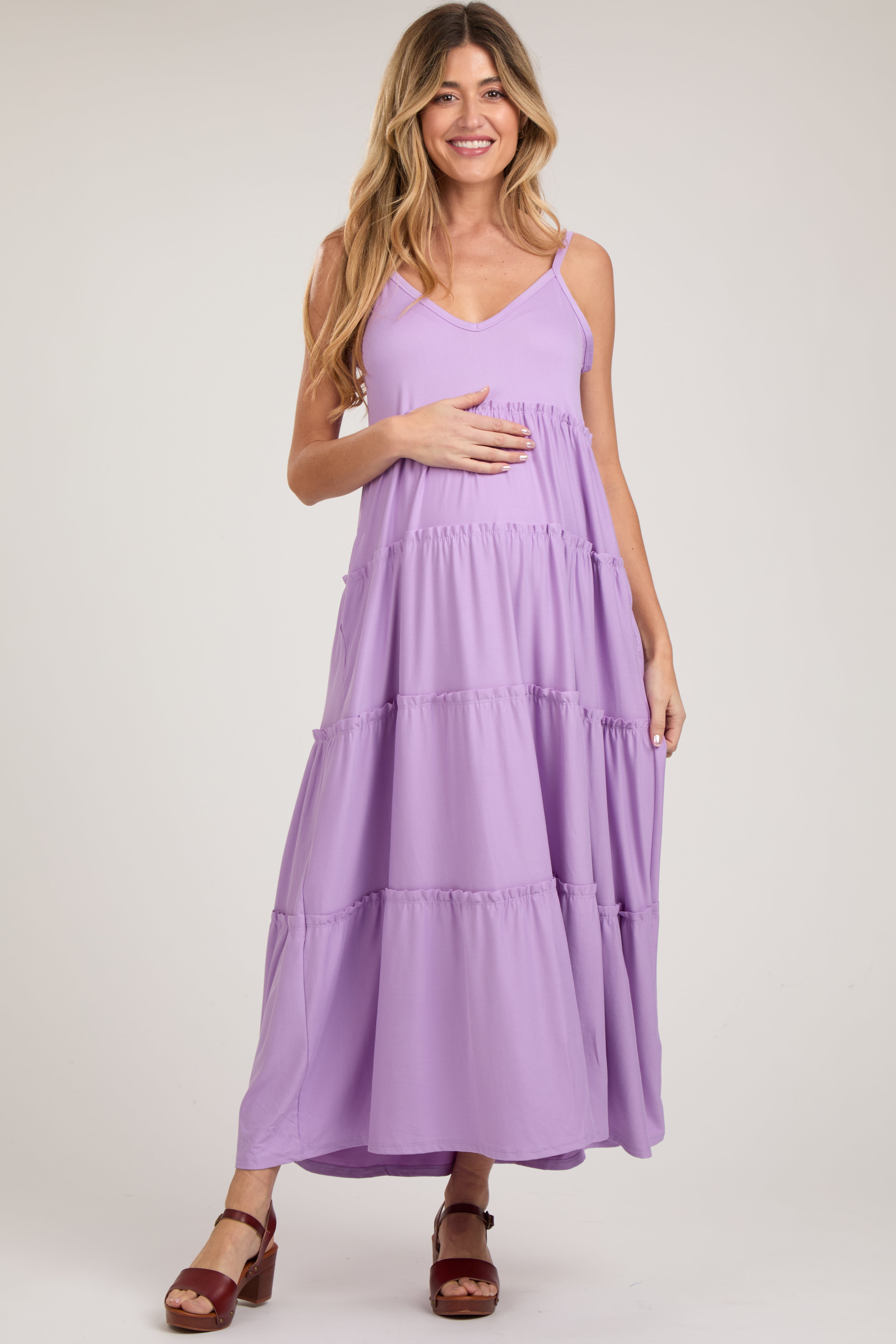 Light Purple Tiered Sleeveless Maternity Maxi Dress – PinkBlush
