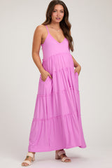 Pink Tiered Sleeveless Maternity Maxi Dress