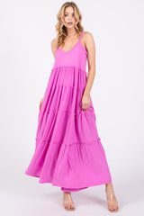 Pink Tiered Sleeveless Maternity Maxi Dress