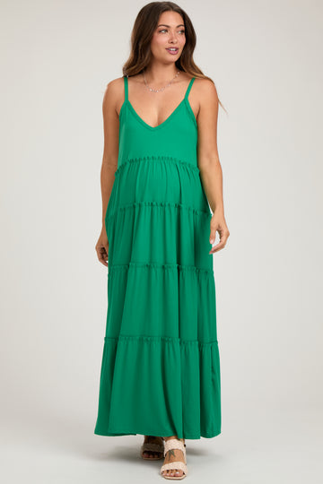 Emerald Green Tiered Sleeveless Maternity Maxi Dress