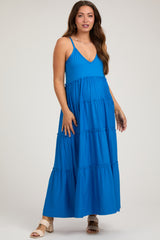 Aqua Tiered Sleeveless Maternity Maxi Dress