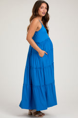 Aqua Tiered Sleeveless Maternity Maxi Dress