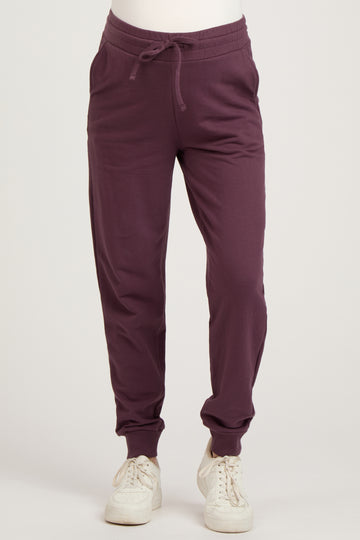 Purple Basic Drawstring Maternity Sweatpants