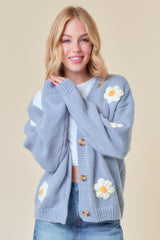 Light Blue Floral Knit Button Front Maternity Cardigan