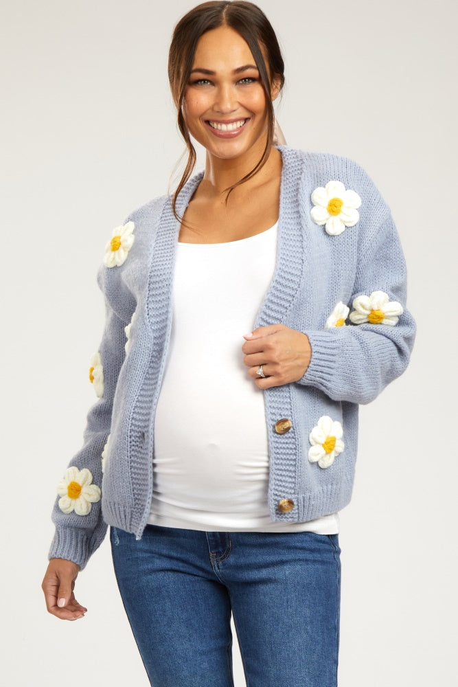Light Blue Floral Knit Button Front Maternity Cardigan – PinkBlush