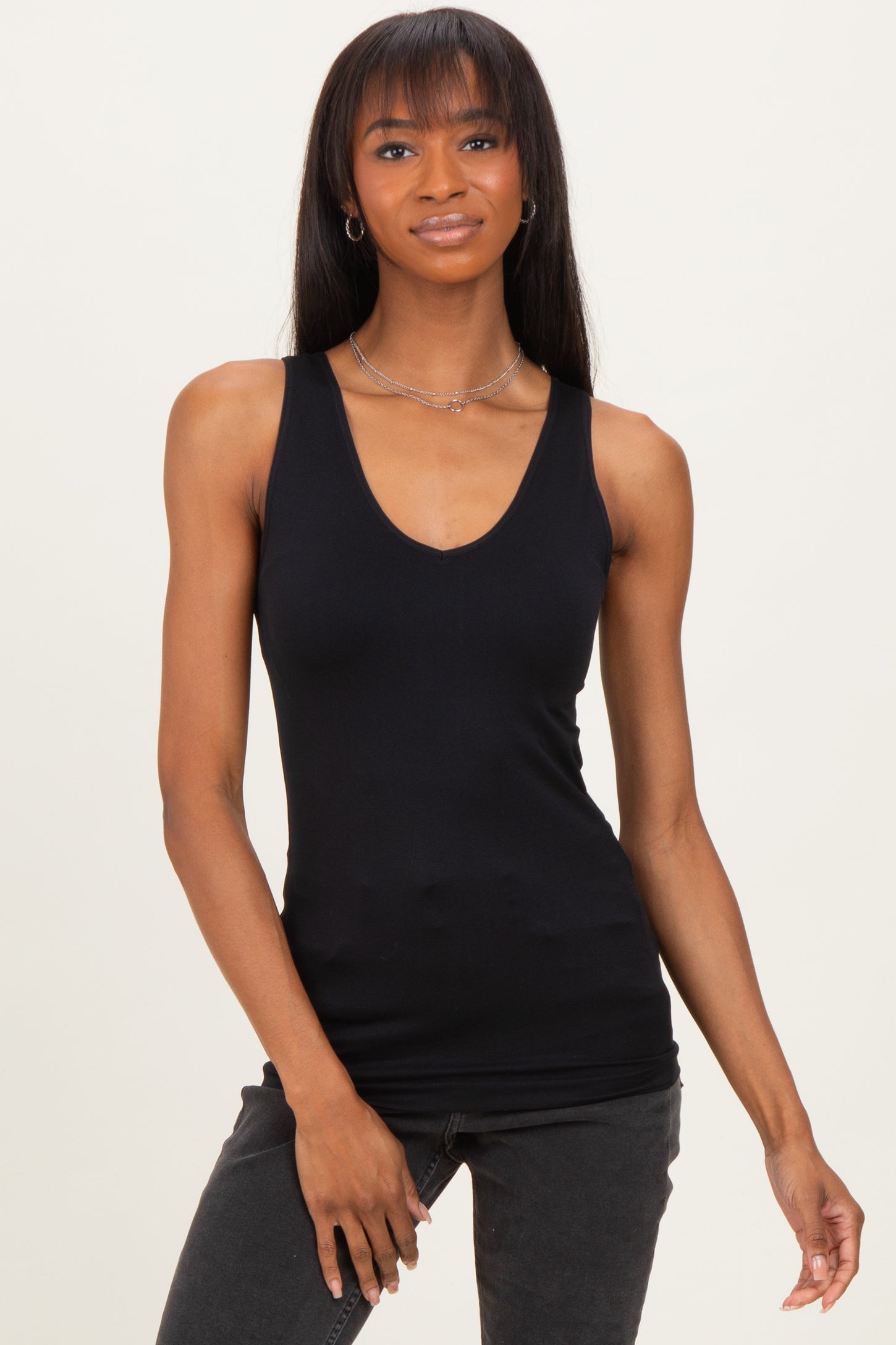 Black Sleeveless Fitted Tank Top