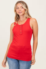 Red Button Accent Ribbed Tank