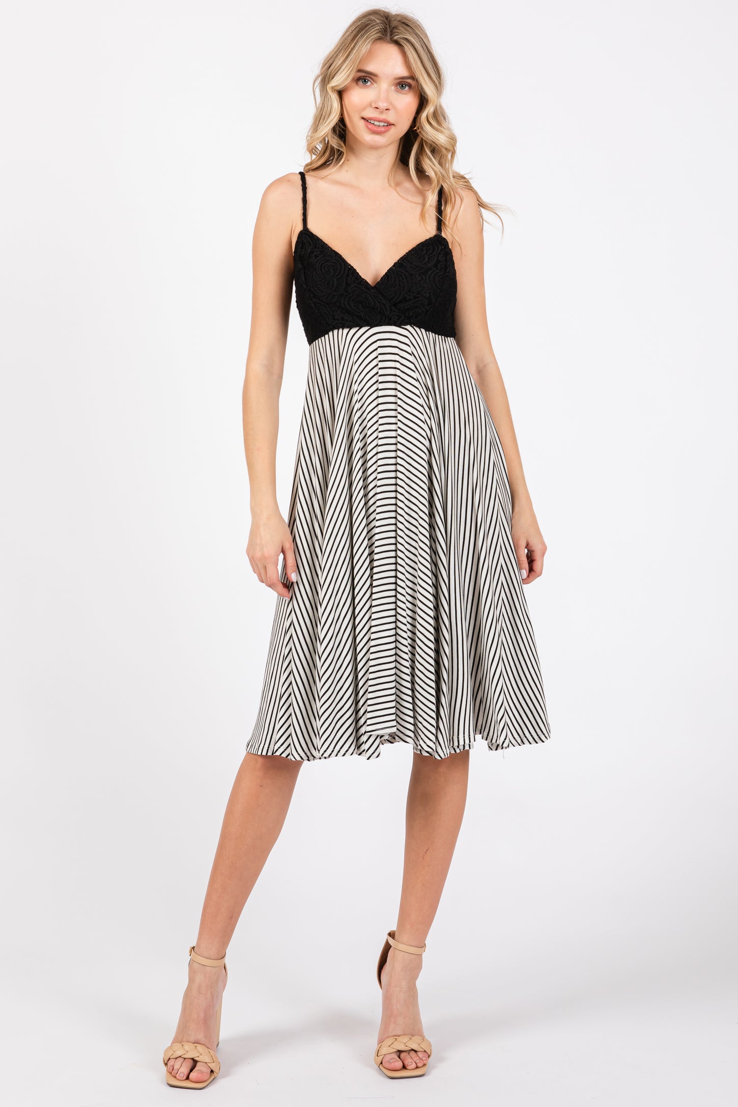 black and white lace maternity dress Black Striped Lace V-Neck Maternity Dress PinkBlush