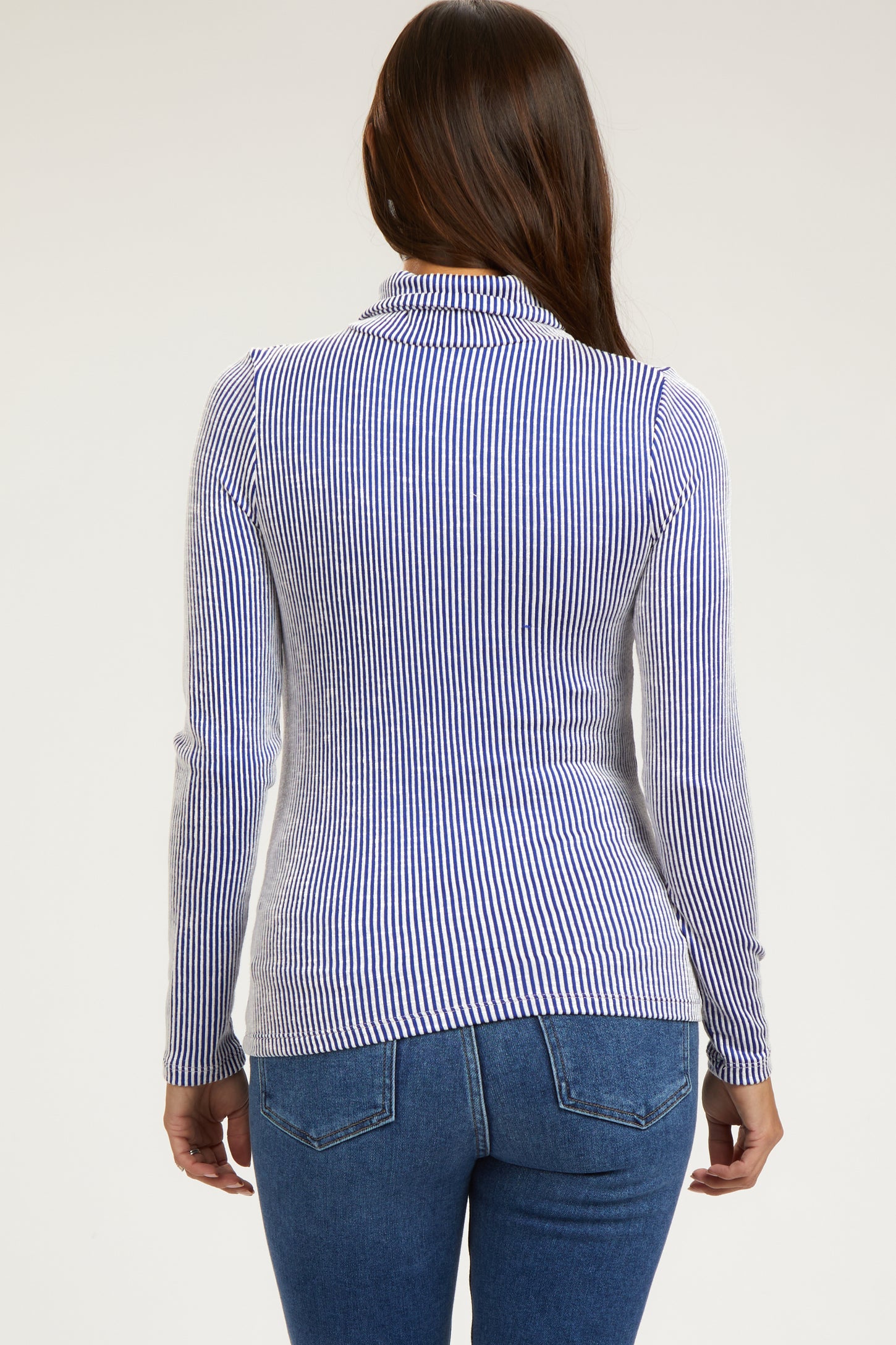 Blue Ribbed Maternity Turtleneck Top