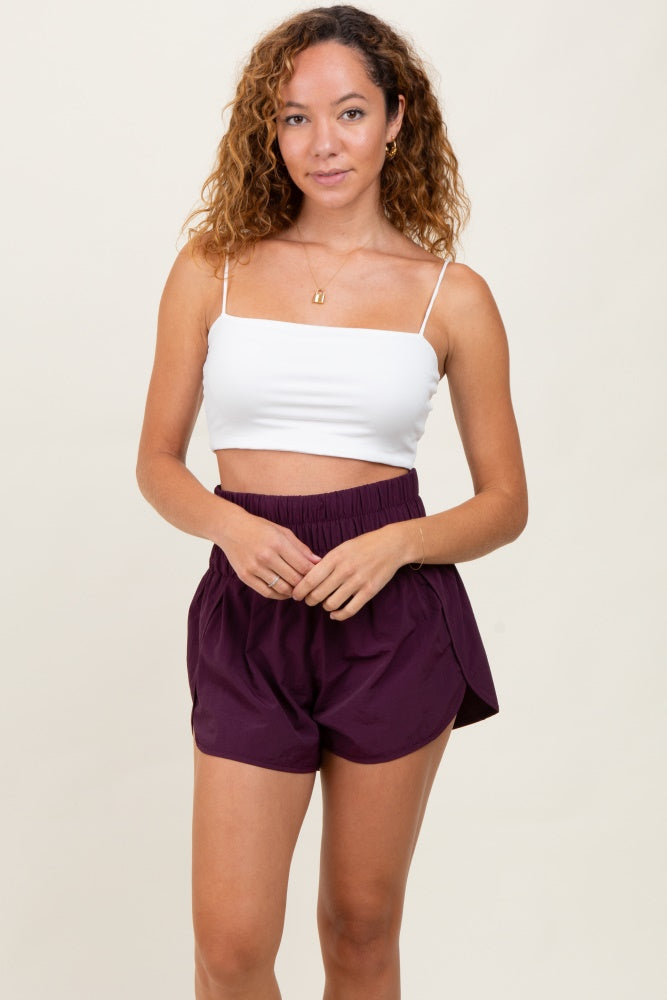 Plum Smocked Active Running Maternity Shorts